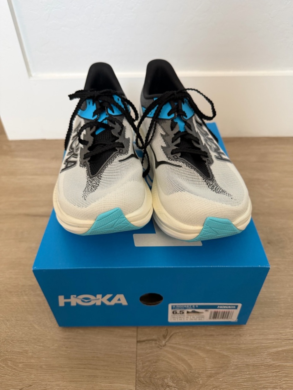 Hoka Neutral Running Shoes in Cream, Teal & Black